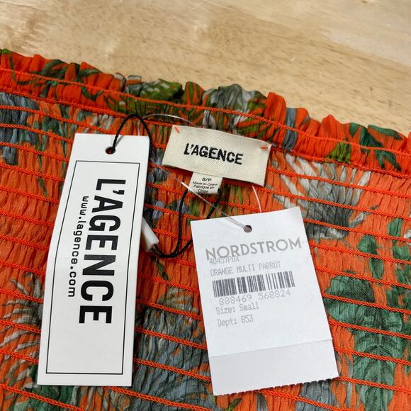 L'Agence NWT Cece Smocked Off-Shoulder Top Orange Parrot Puff Sleeve Size S - Picture 8 of 13